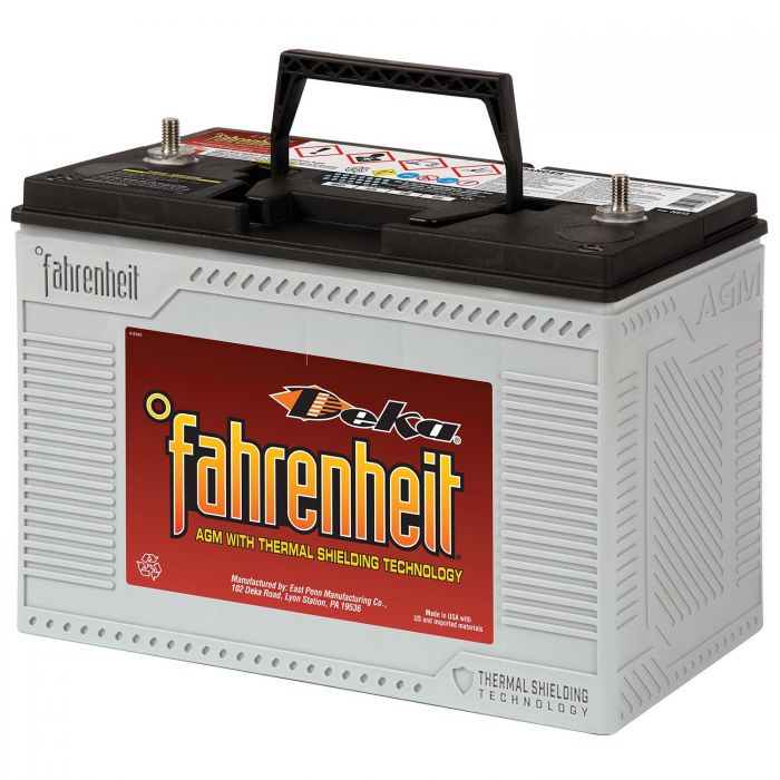 DEKA 9F31 Fahrenheit AGM battery with gray case and threaded stud terminals