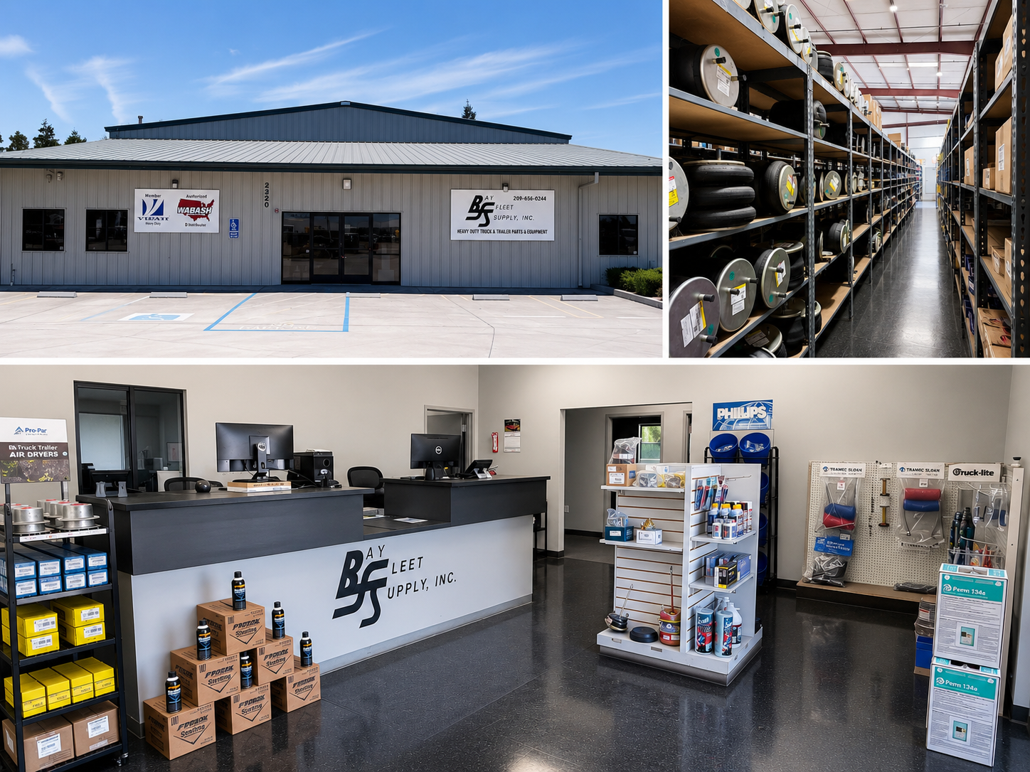 Bay Fleet Supply facility and organized parts warehouse in Turlock